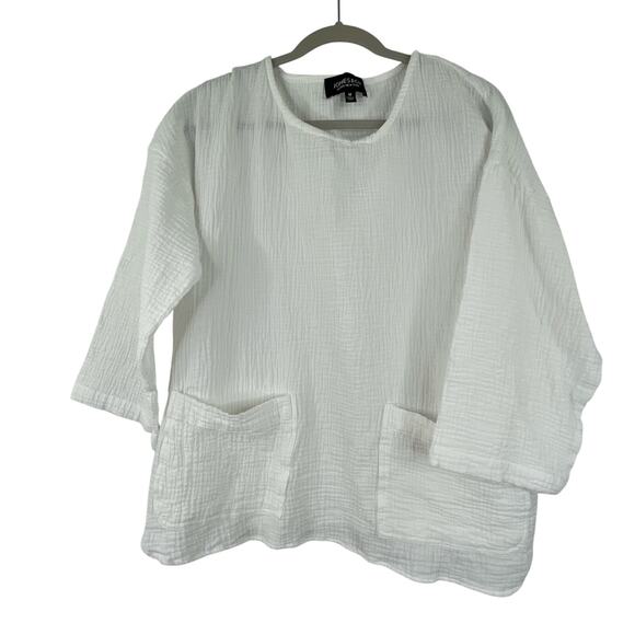 Jones & Co Jones New York White Gauzy Blouse Women's Medium Boho Minimalist - Picture 1 of 12
